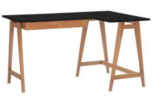 Černý lakovaný rohový pracovní stůl RAGABA LUKA 135 x 85 cm s dubovou podnoží