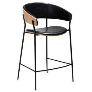 ​​​​​Dan-Form Dubová barová židle DAN-FORM Crib s koženkovým sedákem 63 cm
